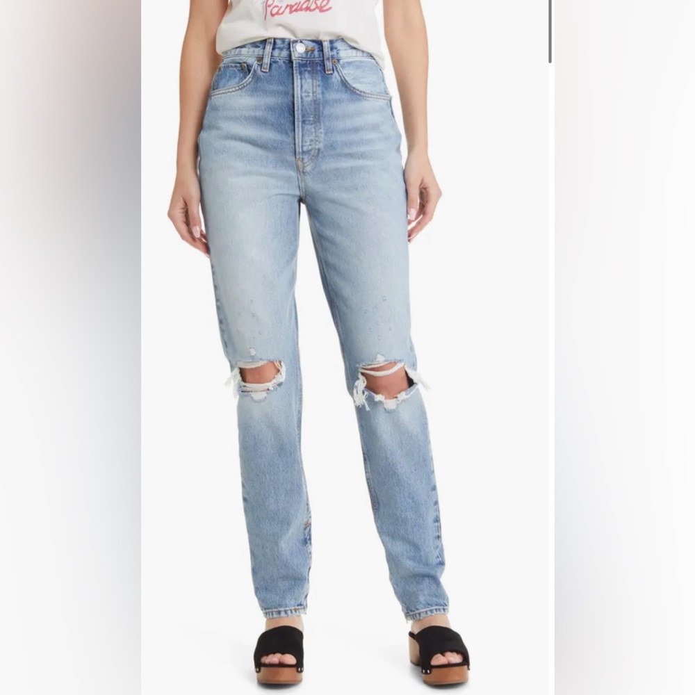 NWT NEW! RE/DONE Sz 28 Super High Drainpipe Destroy Wrecking Blue Jeans $325